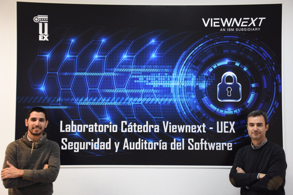 viewnext's tweet photo. Nuestros compañeros en cáceres ultimando los detalles para la puesta en marcha del laboratorio de la @CatedraViewNext de Seguridad y Auditoría del Software en la @EPCC_Unex que se dedicará a la investigación de situaciones críticas generadas por #ciberataques #ViewnextenlaUni https://t.co/fQ4Vveep18