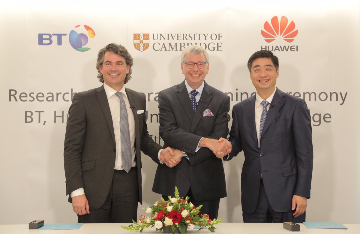 HuaweiUK's tweet photo. New five-year initiative signed with @BTGroup and @Cambridge_Uni to establish a £25m joint research and collaboration group - focused on photonics, digital and access network infrastructure and enhancing the societal impact of communications technologies
https://t.co/PfgSRCvLP2 https://t.co/xSDe0sydSn