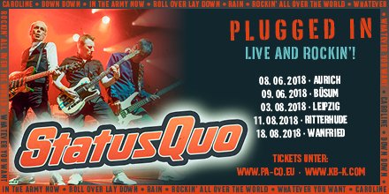 STATUS QUO können es nicht lassen, daher kündigen sie heute ihre „PLUGGED IN - LIVE AND ROCKIN“ Tour 2018 an! Tickets &amp; Infos unter pa-co.eu! #statusquo #pluggedin