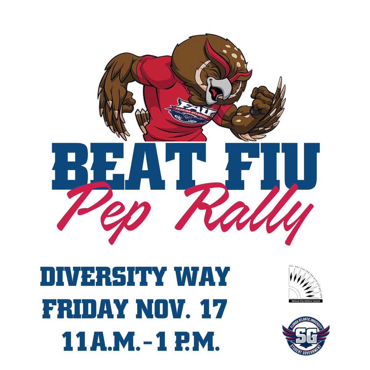 Rally to #BeatFIU today from 11am-1pm on Diversity Way! (Between Breezeway and the Student Union)