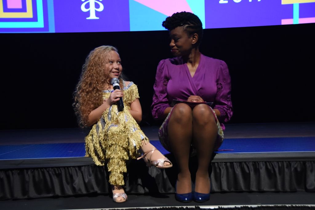 FemiOke's tweet photo. One of my toughest interviews for a long time. Talking to the youngest world salsa champion @BeberlyDevers at #ALASIDB2017. #FlashbackFriday https://t.co/wJncsp2nGy