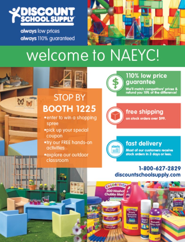 ECNews's tweet photo. Are you going to NAEYC??? If so stop by our booth and check out our new products, craft area, and enter for a $1000 Grand Prize Shopping Spree!!! #NAEYC #CAEYC https://t.co/HxmNahTrIh