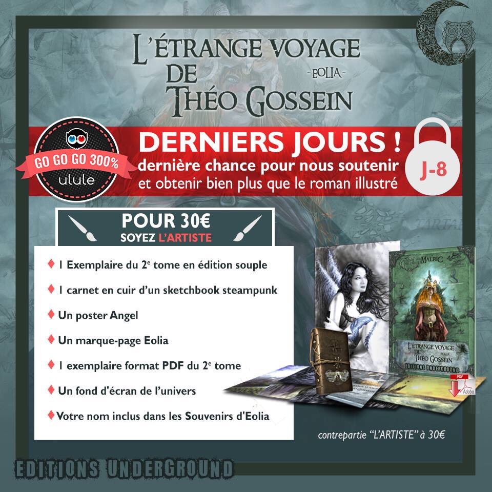 Eds_Underground's tweet photo. J-8 🕰 pour pouvoir profiter des offres de notre campagne @ululeFR et nous soutenir pour le 2e tome d’Éolia de @ArtFromMyHeart_ ! 
▶️ https://t.co/F8FYRTJ5Iy ◀️
#roman #artbook #fantastique #lecture https://t.co/H0z1EWMjC1