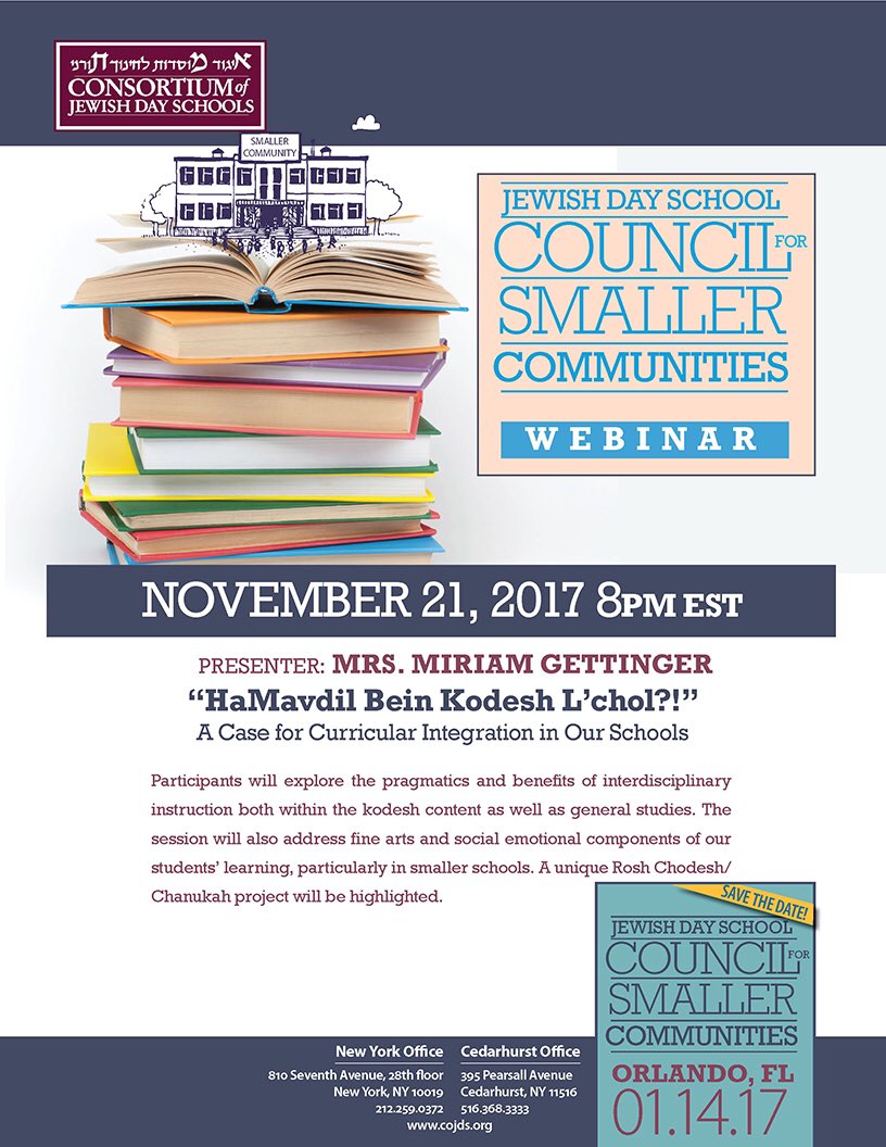#JewishDaySchools don't miss this great #Webinar with Miriam Gettinger of #HastenHebrewAcademy