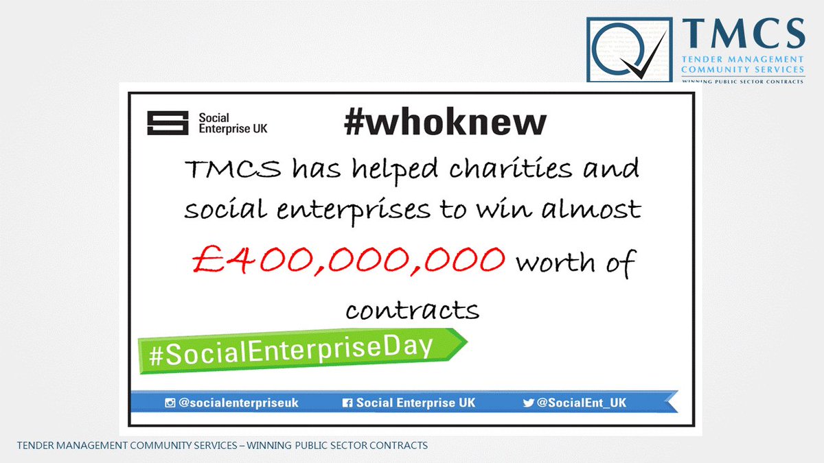 TMCS_CIC's tweet photo. Who Knew that TMCS is the leading tendering support company for the third sector #SocialEnterpriseDay 
#WhoKnew https://t.co/xHRz9HfcxG