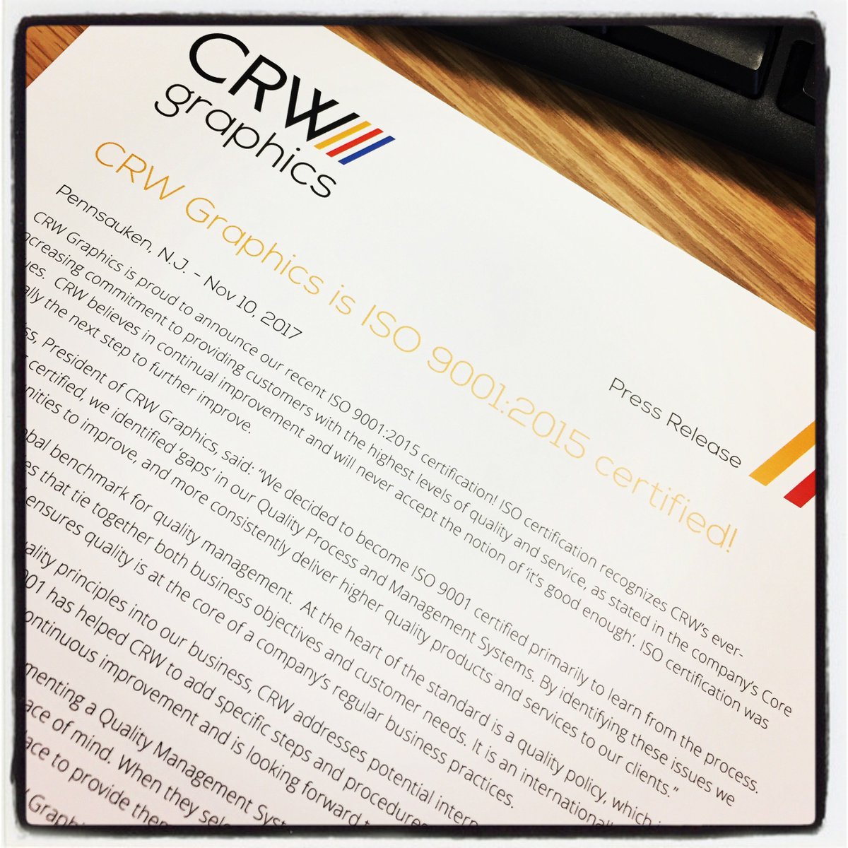 CRWgraphics's tweet photo. Read about our ISO 9001:2015 certification! 
https://t.co/cTydK0Otfr https://t.co/xzO5mekhh0