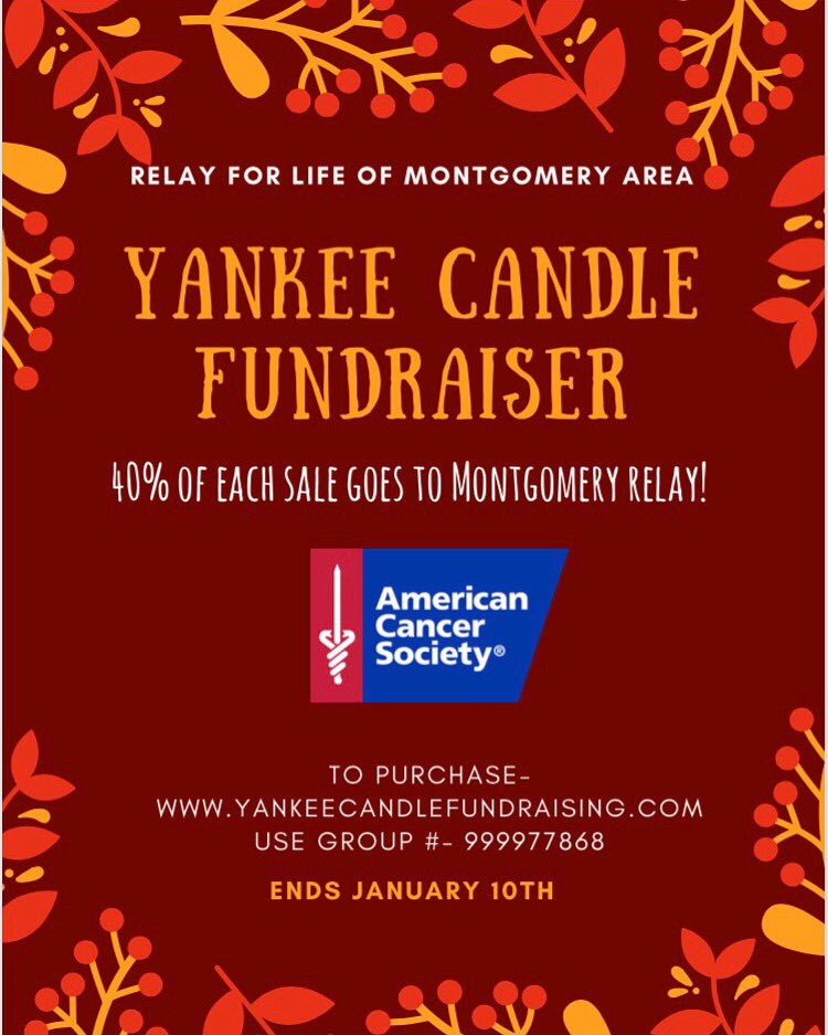 MontgomeryRFL's tweet photo. WE ARE BACK!! Who is ready for Relay 2018??? Start your fundraising off this holiday season by selling Yankee candles to all of your friends and family with this link &amp;the group ID 999977868 https://t.co/XMO1Jo6Wne