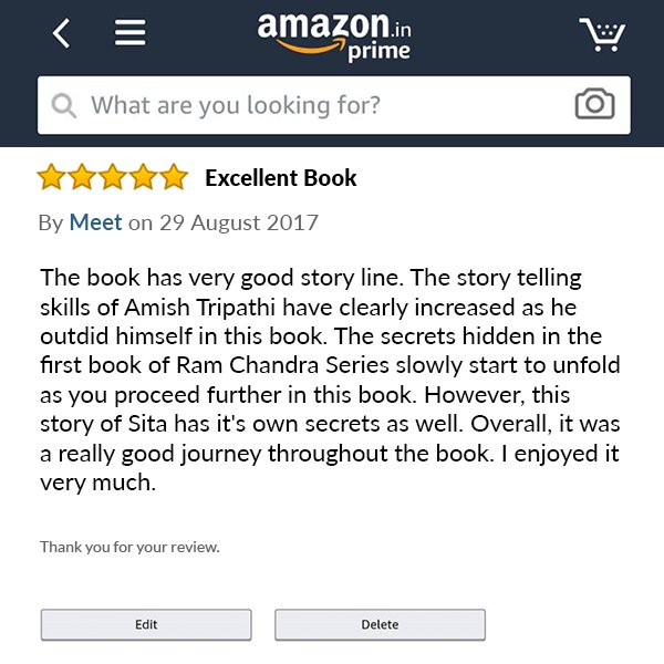 TeamAuthorAmish's tweet photo. Another positive review for #SitaWarriorOfMithila.
Thank you #Meet Get your copy here: https://t.co/8KAlPDmShu https://t.co/ImCvcjff8i