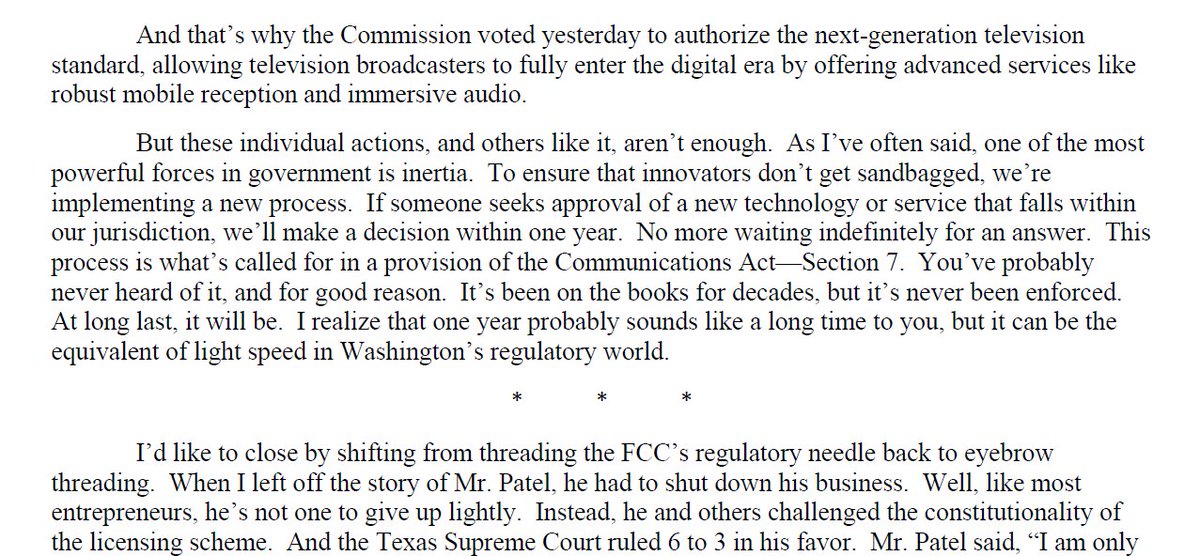makejdm's tweet photo. Time to enforce #CommunicationsAct Section 7, @AjitPaiFCC tells @CatoInstitute: @FCC will decide on new tech/service requests within a year. 'No more waiting indefinitely for an answer,' he says. https://t.co/nZZKveU7yJ https://t.co/YPlnmWBh25