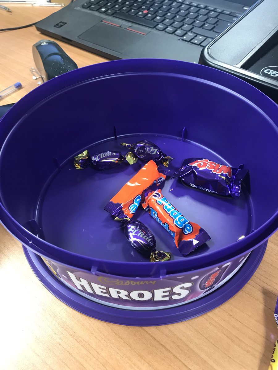 Coachfordnews's tweet photo. My colleagues decided to engage with @HSEvalues today by โdoing an extra kind thingโ and eating all the chocolates so I wouldnโt destroy my diet. Thanks... I think! #workheroes https://t.co/fsOGz8MfrL