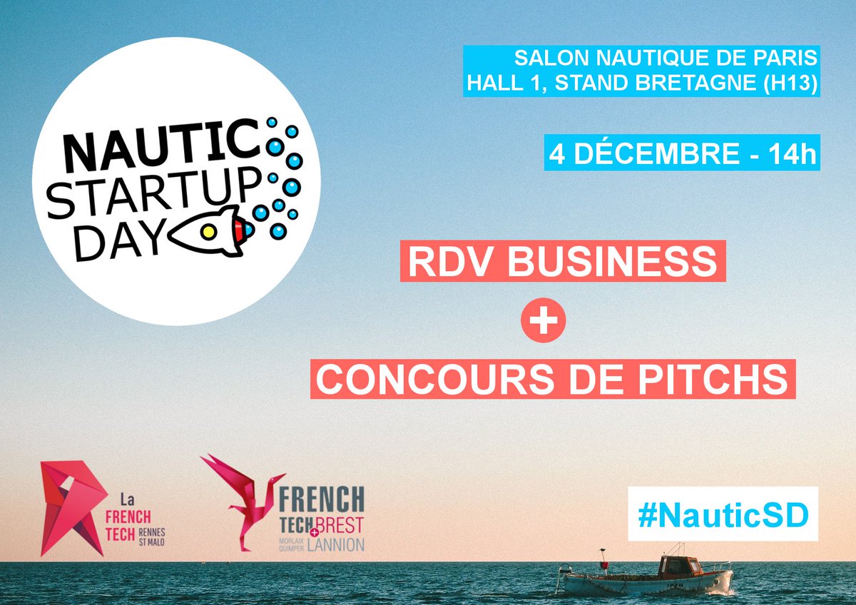 [#NauticSD] Startups de France et d'ailleurs, plus que 3 jours pour vous pré-inscrire au concours de #startups nautiques sur le <a href="/NauticParis/">B</a> le 4 déc. !! lafrenchtech-rennes.fr/nautic-startup… … #applynow #tech #innovation #nautisme #voile