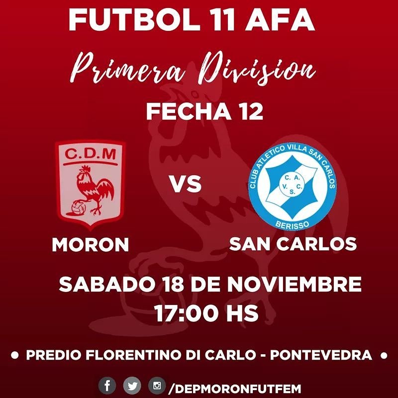 DepMoronFutFem's tweet photo. ⚽️ #Futbol11
📌 Fecha 12
🐔 vs Villa San Carlos
🏟 Predio Pontevedra
📆 Sabado 18/11
🕞 17:00
📣 #VamosGallitas! https://t.co/re5tye1RQF