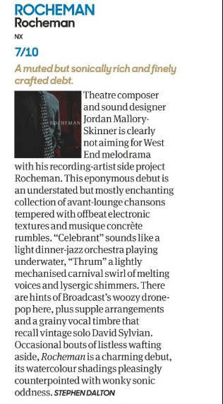 NXRecords's tweet photo. Thanks to @uncutmagazine for their review of the forthcoming @Rocheman_ album... “An enchanted collection of avant- garde lounge chansons tempered with offbeat electronic textures.” https://t.co/y9e6xPWLt2