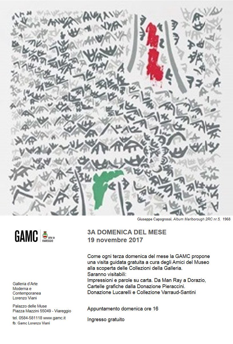 3A DOMENICA DEL MESE APPUNTAMENTO ALLA GAMC 
Visita guidata alle ore 16 a cura degli Amici del Museo 

INGRESSO GRATUITO