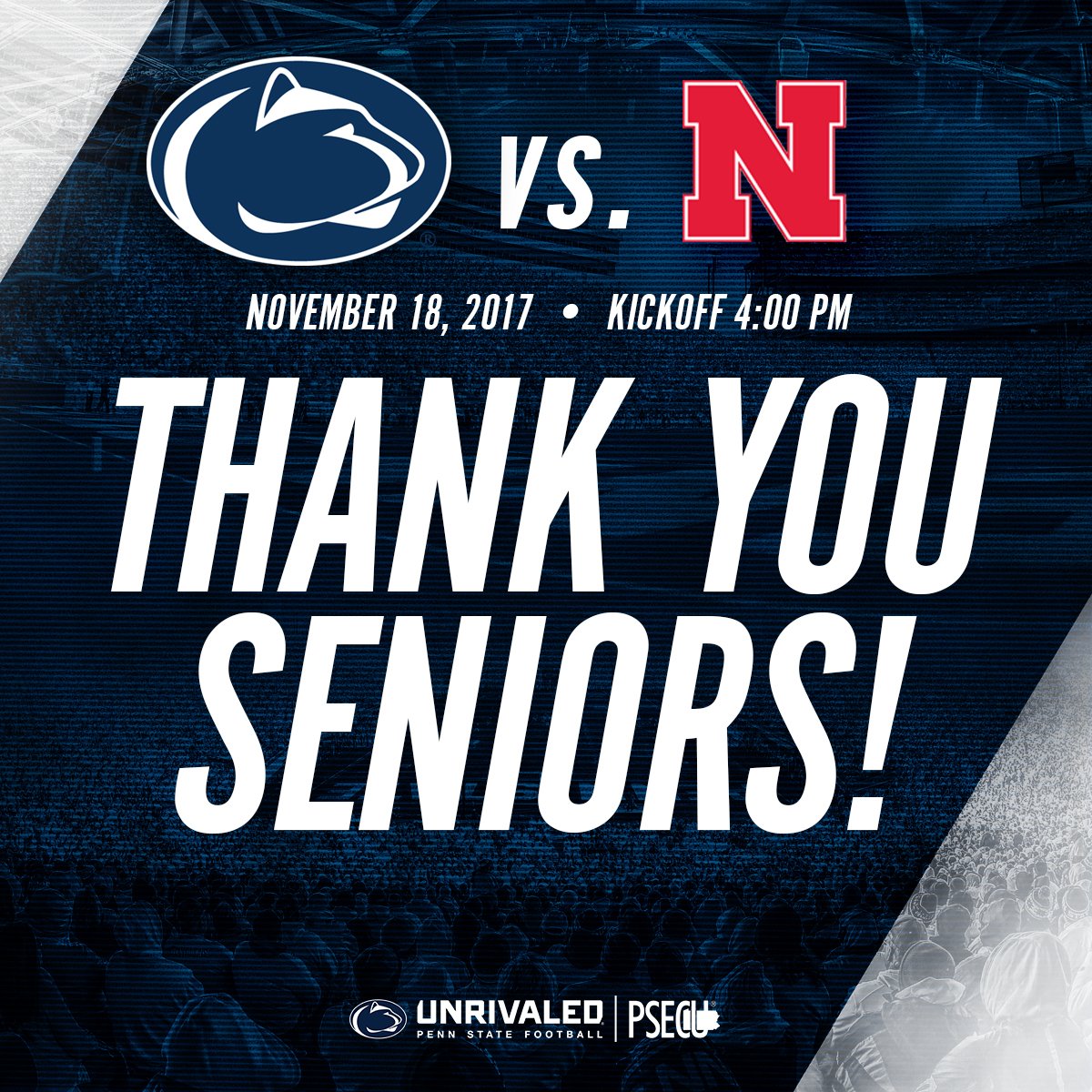 PennStateFball's tweet photo. Tomorrow 2⃣3⃣ Nittany Lions run out of the South Tunnel one last time. Be in the stadium early to send off our #PennState seniors! 

#WeAre https://t.co/x5YRmi3KEW