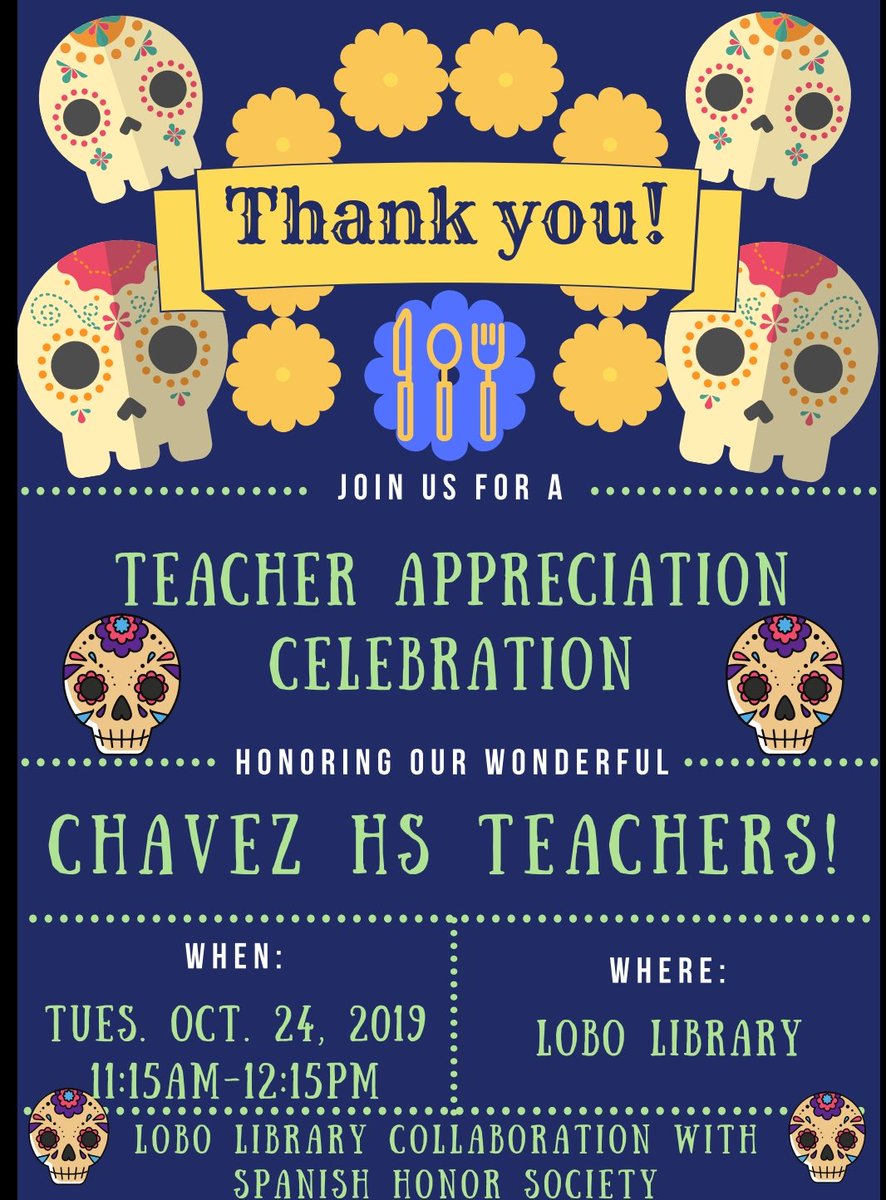 chsLOBOlibrary's tweet photo. Spanish Honor Society, thank you for hosting teachers to a fun luncheon full of doorprizes! #teacherappreciation #onlyatchavez #wearechavez https://t.co/E55iyVXzjr