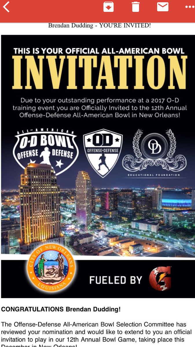 Proud to say I've been invited to play in the O-D All-American bowl in New Orleans! @odsports