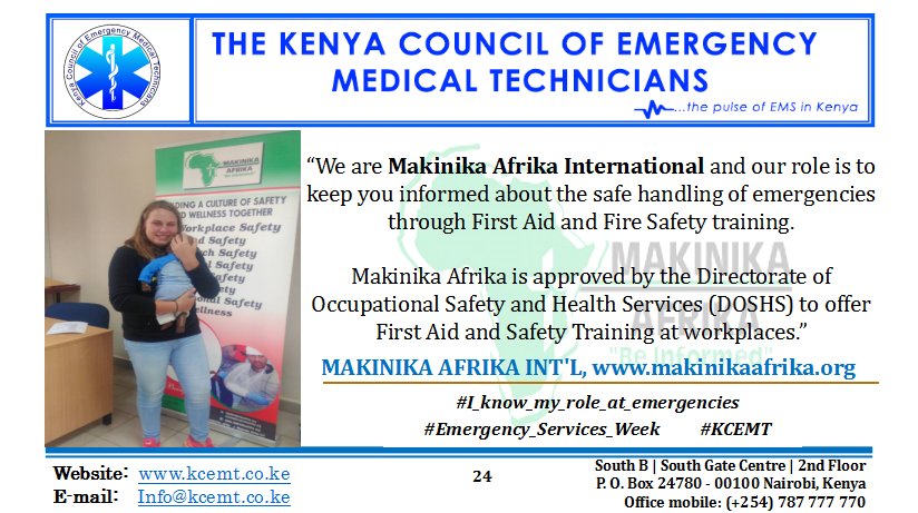 AmbSteveMbugua's tweet photo. We are GOK approved and in a mission to help all Kenyans have the basic Life Saving skills such as First Aid and Fire Safety. #I_know_my_role_at_emergencies #Emergency_Services_Week #KCEMT #EmergencyServicesKe #TujiaminiKE #SafetyFirst #SafetyWeekWI #SafetySelfie https://t.co/PieXUNpe8u