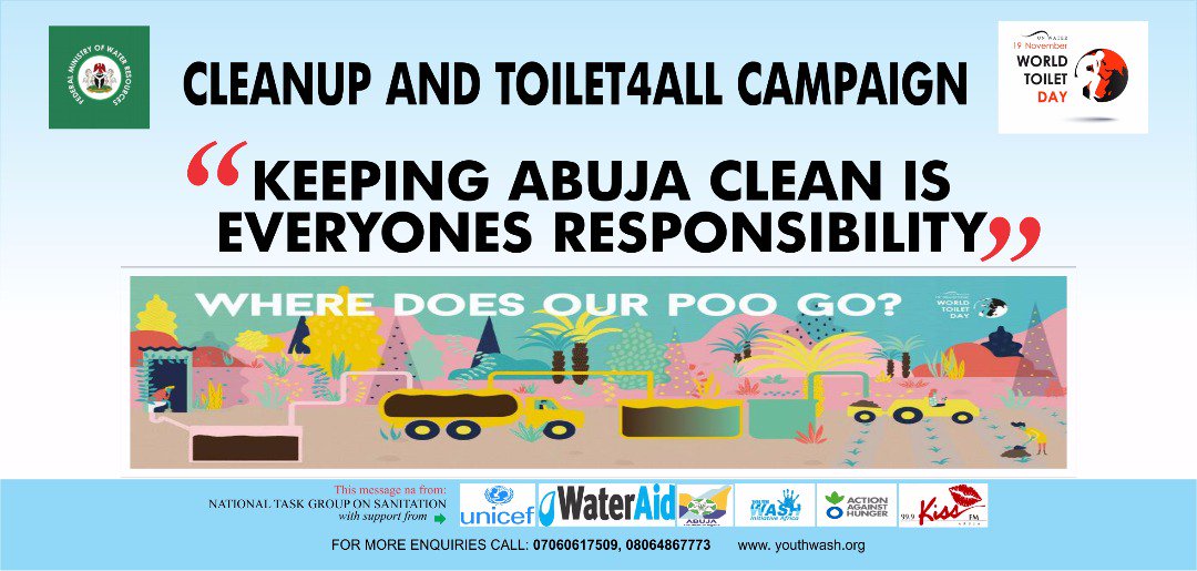 WaterAidNigeria's tweet photo. Do you know where your poo goes? Find out tomorrow at the Clean-up and Toilet4All campaign tomorrow by 9:00am at Jabi Motor Park, Beside Conoil Filling Station, Jabi, Abuja.
#Worldtoiletday2017
#EndOpenDefecation
#Toiletswork
OutOfOrder https://t.co/eZYmxR3QvZ