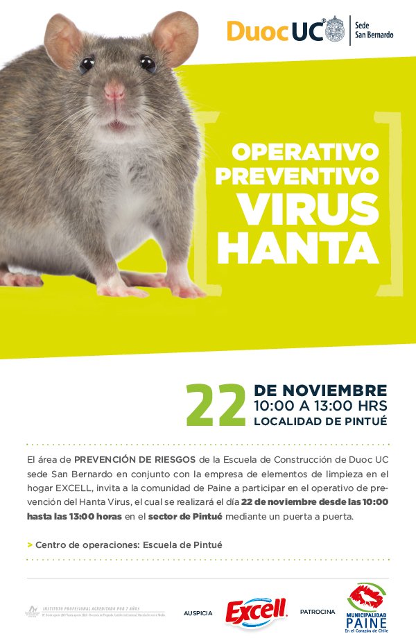 MunidePaine's tweet photo. Operativo de Prevención del Hanta Virus, el 22 de noviembre desde las 10:00 hasta las 13:00 horas en el sector de Pintué. https://t.co/TN6yKnYzFo