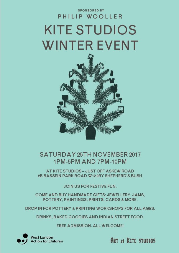 Come along to the <a href="/kitestudios/">Kite Studios</a> Winter Fair on Sat 25th Nov, which will be raising money for WLAC. Handmade gifts, jewellery, jams, pottery, paintings, prints, cards and more available. Drop-in pottery and printing workshops for all ages. Free admission!