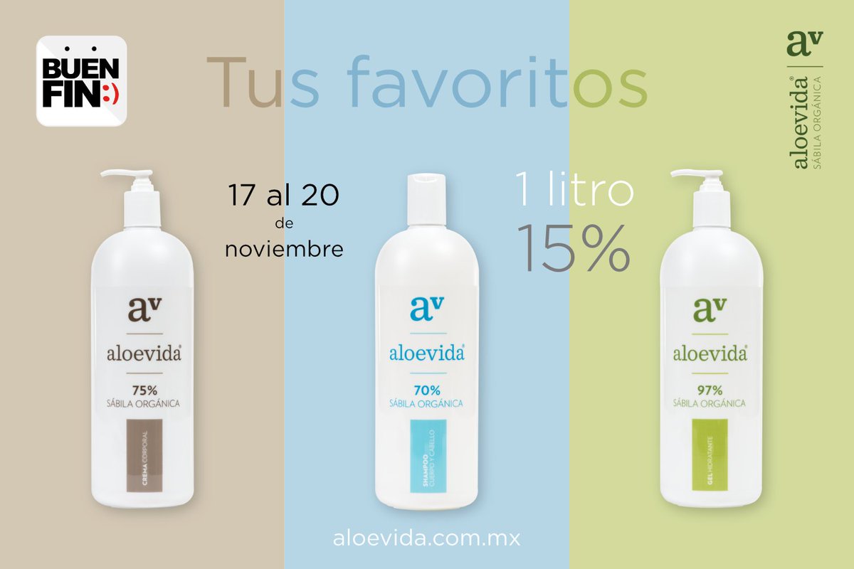 aloevida's tweet photo. #BuenFin tus favoritos 1 litro, 15%… https://t.co/P2krE0fyos del 17 al 20 de noviembre. https://t.co/t9tbJ1CjpD