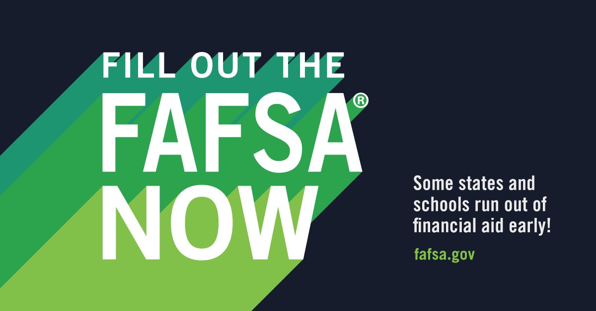 FAFSA's tweet image. If you haven't filled out the FAFSA form yet, *do it now* so you don’t miss out on that sweet financial aid 💵 💵: fafsa.gov