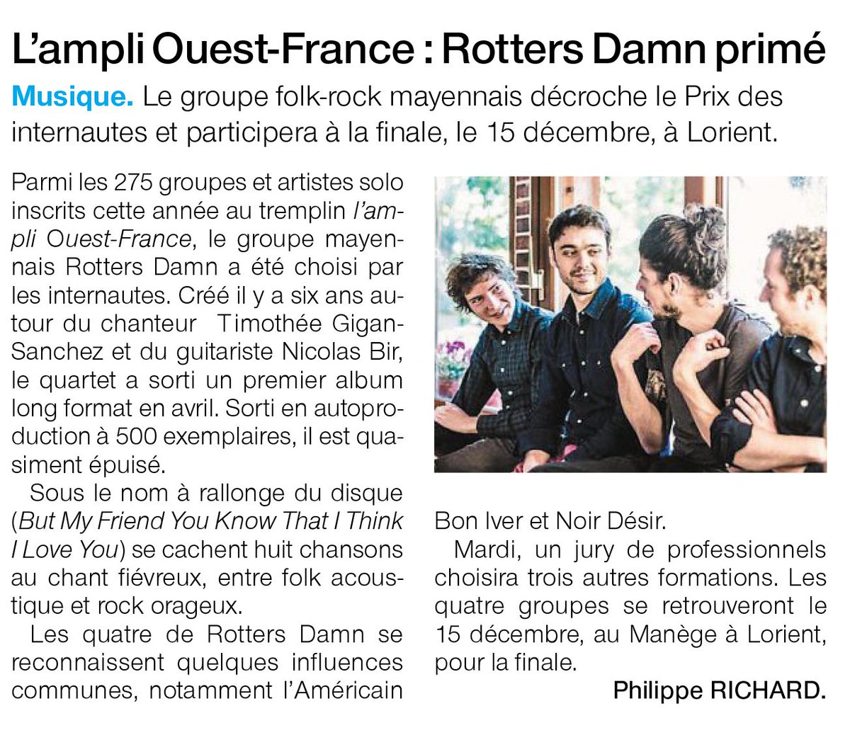 ferdinant_off's tweet photo. Aujourd'hui, @philbadirichard parle de @rottersdamn sur la page #cultures de @OuestFrance, pour notre prix des internautes à @lampli 
#rottersdamn @OuestFrance53 #mayenne @6PAR4 https://t.co/YlFnFQDFgD