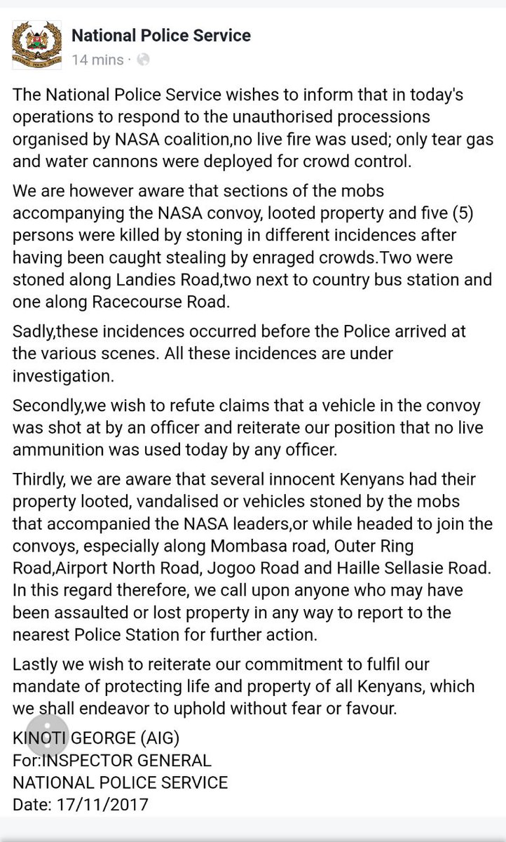 We are in the era of citizen journalism. You can't lie to Kenyans <a href="/NPSOfficial_KE/">National Police Service-Kenya</a>! #Resist! #RailaReturns