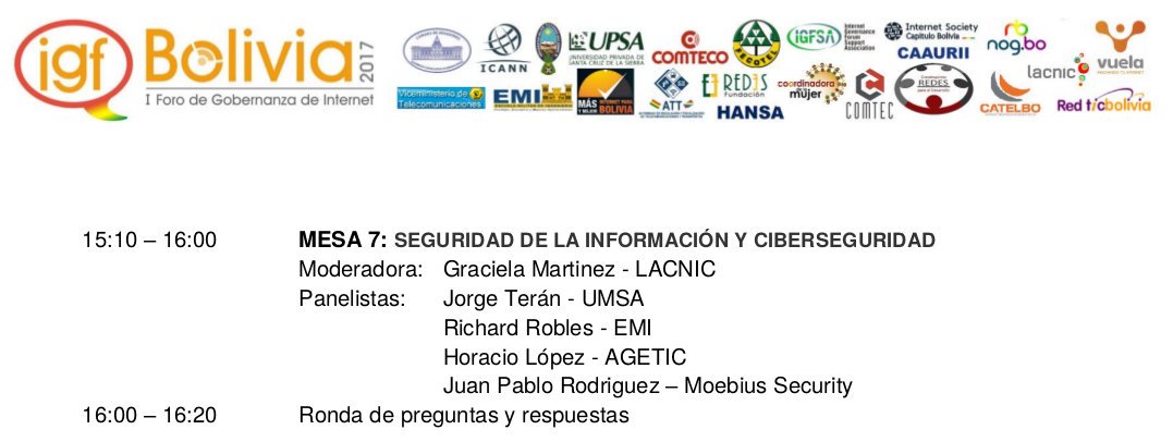 AgeticBolivia's tweet photo. No te pierdas esta tarde a las 15:00, la participación de @horlop sobre Seguridad de la Información y #Ciberseguridad en el 1er. Foro de Gobernanza de Internet de @isoc_bolivia  
 👉 Transmisión en vivo: https://t.co/21Uw7Rq63n    
 #SoberaníaTecnológica #FGIBO https://t.co/QxNcUGsZrK
