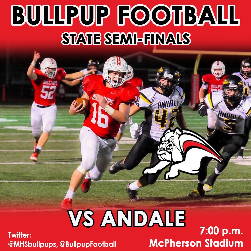 CoachGerst's tweet photo. Each game gets bigger &amp; bigger! @BullpupFootball hosts @AndaleFootball tonight at McPherson Stadium! #punchticket #kshsaa #FridayNightLights @CatchItKansas @sportsinkansas @MHSBullpups @VarsityKansas https://t.co/vgI88OxR6m
