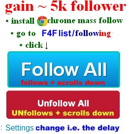 F4Flist's tweet photo. ¹ install► https://t.co/pGfI0NE1x3 

 ² go to  
►https://t.co/TPXjZkVMIm ~8k
►https://t.co/XE78EgRqgv ~6k
►https://t.co/1c3XuGnZ5v ~22k

the accounts in the "L↑STs"
• mainly  >10k friends 
• FollowRATIO 90-100%
• tweeted within 3 days https://t.co/B0qlMf2Ahv