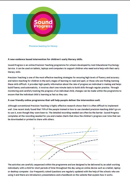 KentEdPsy's tweet photo. Sound Progress: An online system for delivering Precision Teaching for early literacy skills. Blending, segmenting and high frequency tricky words. Children who were stuck with their reading caught their peers up in 10 weeks. Developed by Kent Educational Psychology Service. https://t.co/HKxp8RduhH