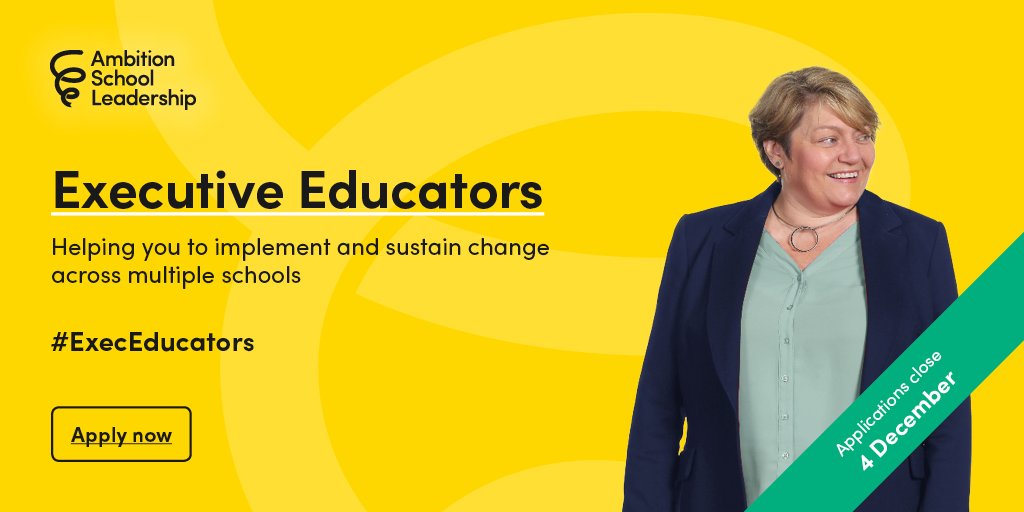 Ambition_Inst's tweet photo. Our #ExecEducators programme delivers sustainable impact and improvement, is evidence based and offers value for money so can support your bid for DfE’s new MAT Development and Improvement Fund https://t.co/jYIjoodgI3 Deadline Nov 26th. https://t.co/lfC6k0oEm0