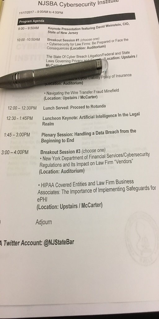 #ShoutOut to our #CEO @vikasbhatiauk if you are attending @NJStateBar #Cybersecurity Institute today at the #NJLawCenter! He's representing @JustProtect and 
#DroppingKnowledge on @NYDFS's @23nycrr500 #Cyber reg. #EducationisImportant #Law #ContinualComplianceAssessment