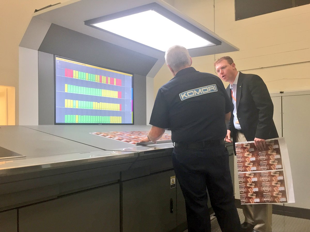 SPC_Print's tweet photo. Starting off day 2 of the #GrowingPrint Forum with a tour of @KomoriAmerica https://t.co/2tWtMC8h4q