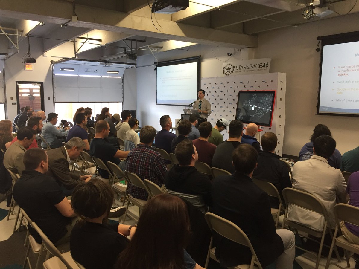 thecodeboss's tweet photo. It’s a full house at @StarSpace46! @googlecloud @cloudbakers #innovation #workshop #clevyr #techlahoma https://t.co/xMGwM9MGxf