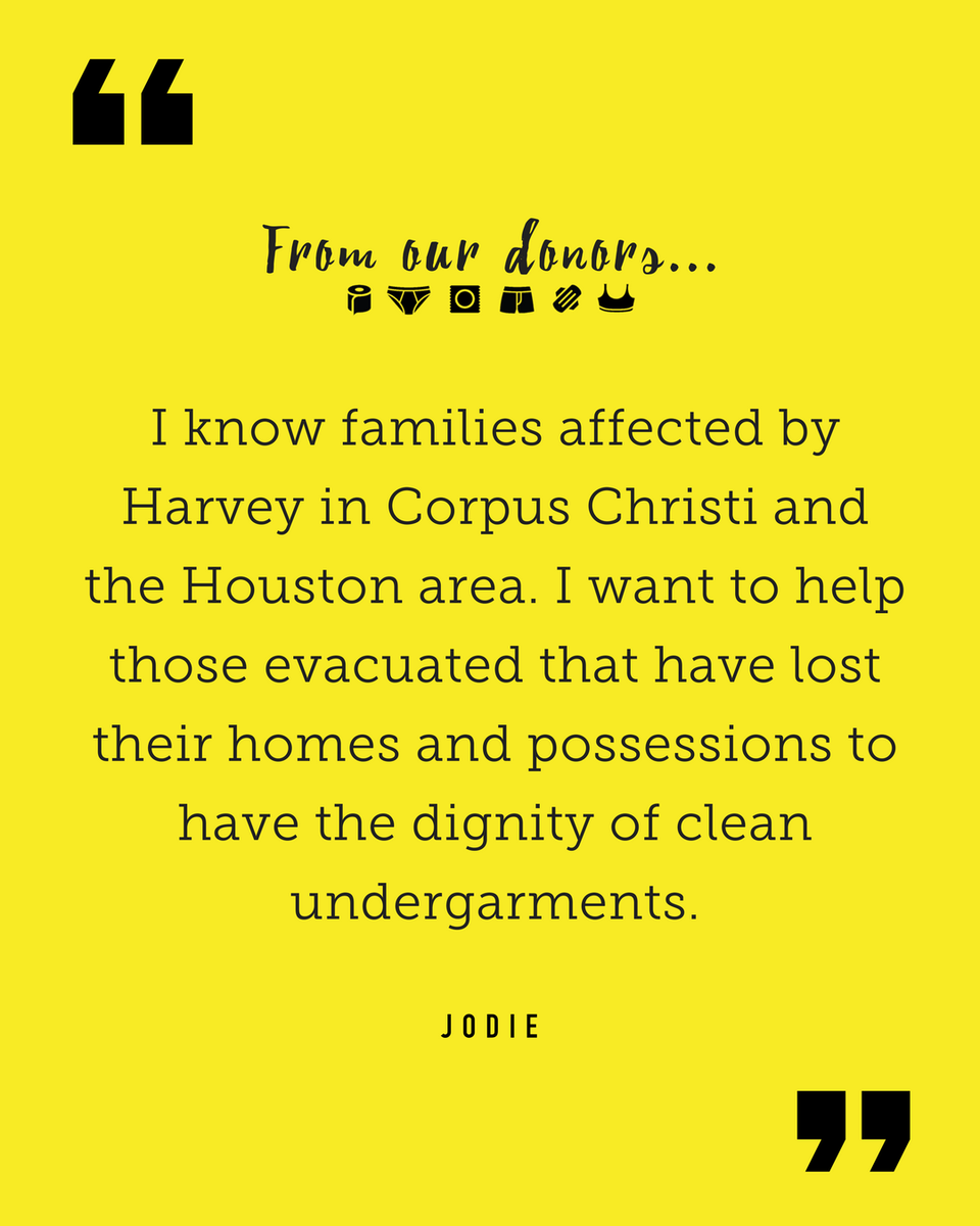 _unmentionables's tweet photo. To our #HelpForHarvey donors, you helped us provide dignity through hygiene to those affected by #HurricaneHarvey. Thank you for your compassion. #FromOurDonors https://t.co/OZpwUq15vr