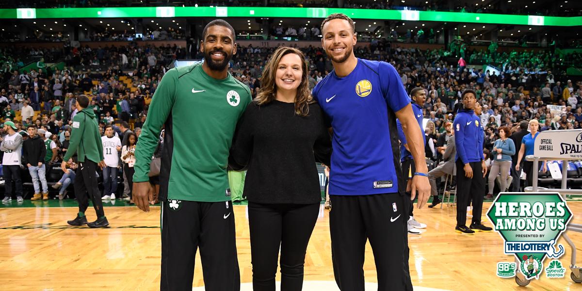 celtics's tweet photo. After learning a local mom was in need of a transplant, our @MAStateLottery #HeroAmongUs, Nicole Baltzer, got tested and was “perfect match.” 👏 for Nicole's selfless sacrifice of donating her kidney to save a life. https://t.co/ukiNl8rleY