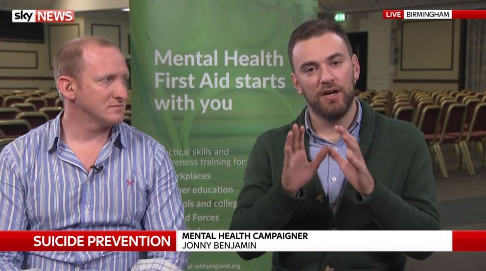 MHFAEngland's tweet photo. A pleasure to have @MrJonnyBenjamin and @neillaybourn celebrating with us at our #10yearsofMHFA event in Birmingham earlier this week. https://t.co/t1O6vunSsG