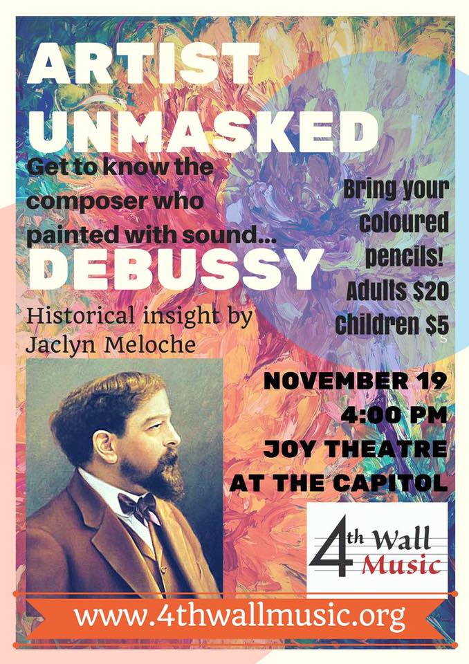 Artists Unmasked Concert Series: #4thWallMusic Presents A Look At  #ClaudeDebussy This Sunday at <a href="/Capitol_Windsor/">Capitol Theatre</a> #YQG ow.ly/KrdQ30gBvRe