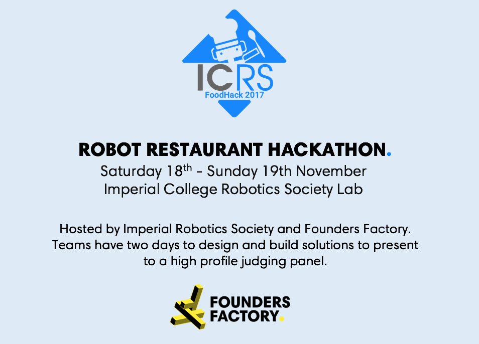 EllieSlaghtLDN's tweet photo. Excited to be hosting #FoodHack2017 with @ICRobotics this weekend! Students will have 2 days to design & build solutions to present to a high profile judging panel https://t.co/1xRNrp1f0W