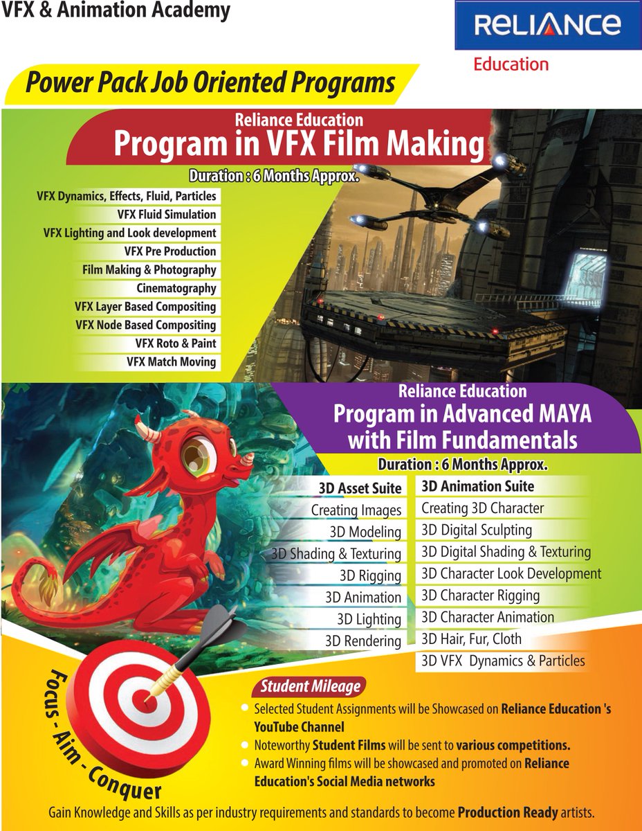 relianceedupv's tweet photo. Boost your career with our brand new Job Oriented Courses in VFX and Animation.
Duration - 6 months
#VfxFlimMaking #AnimationFilmMaking #JobOriented #DreamBig https://t.co/yCJCGnihGE