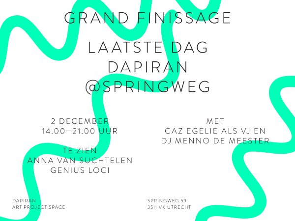 Grand Finissage op 2 dec: Laatste dag van #dapiran op de Springweg! Met DJ @MennoDeMeester en Caz Egelie als VJ!