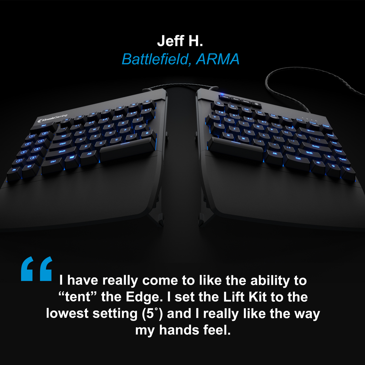 KinesisGaming's tweet photo. When we took the #FreestyleEdge to #PAXWEST and #TwitchCon gamers absolutely loved playing in a tented configuration with the Lift Kit accessory. Elevating the thumb side of the hand relieves static tension & increases circulation for better comfort & stamina. #trustusitsscience https://t.co/lZckyl0sqv