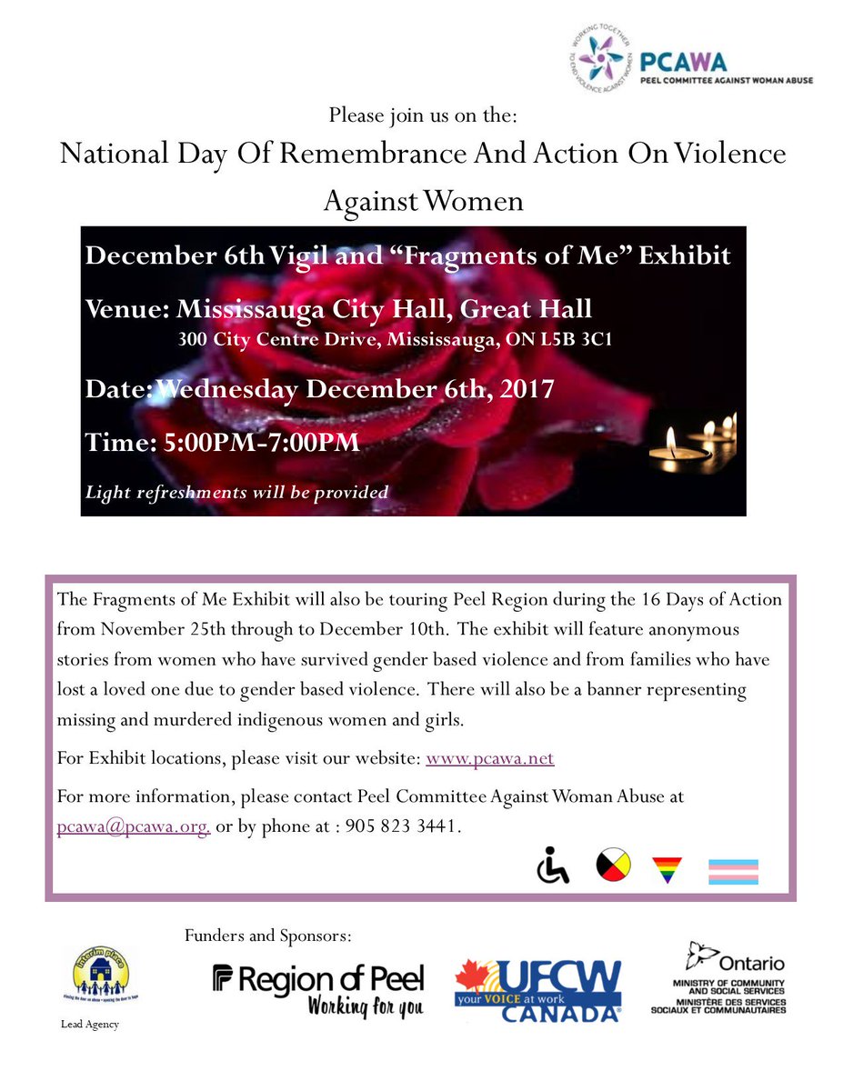PCAWA1's tweet photo. Join us on National Day of Remembrance & Action on Violence Aganist Women #16DaysofAction #EndGBV #Dec6thVigil #FragmentsofMe
https://t.co/scHPZ0Sf41 https://t.co/mVJBfzb3rD