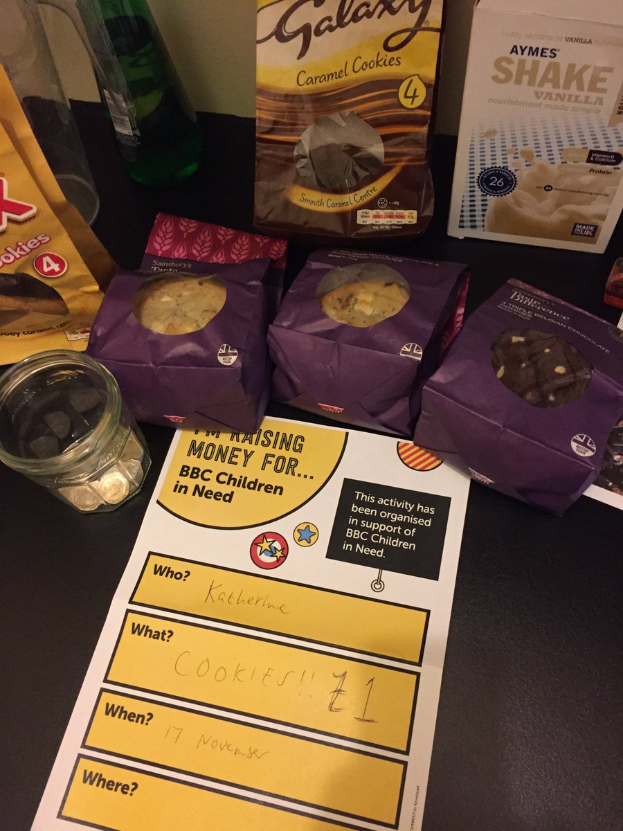katetallant's tweet photo. Inspired by the guest podcast from  @chrisguillebeau’s Side Hustle School on @gretchenrubin’s Happier podcast feed, I ‘upsold’ cookies today @UoN_Pharmacy to raise money for #ChildrenInNeed I turned £12 into over £50! https://t.co/fxYuU8YHYX
