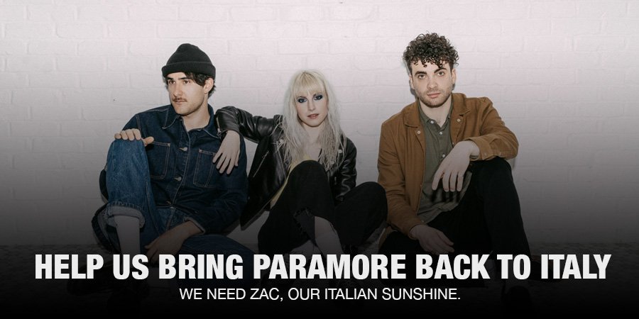 italiaparamore's tweet photo. Hey hey! Help us bring Paramore back in Italy just clicking this link and following the instructions: https://t.co/RlI4loDKkb. We would love to see them here again! We need our Italian sunshine back here (@zacfarro). ☀️ https://t.co/SZyb8mZTjN