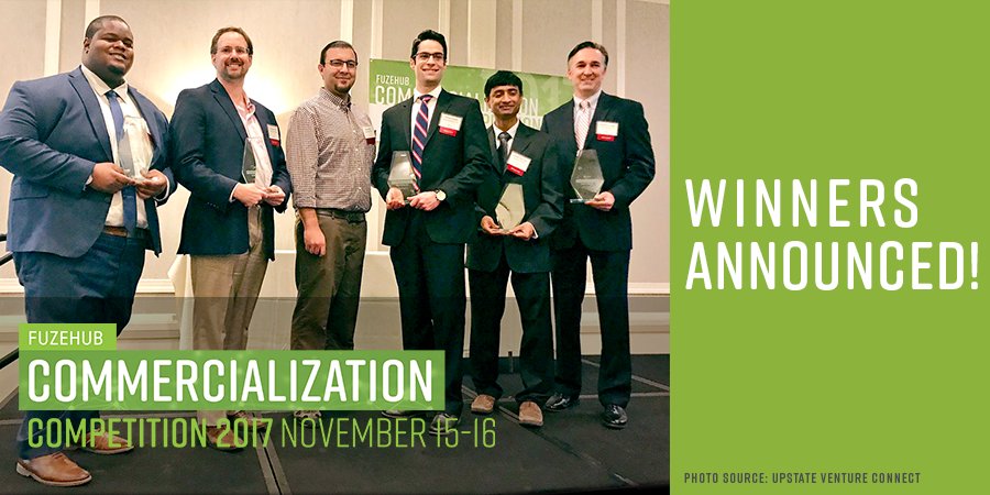 Fuzehub's tweet photo. We're still feeling the excitement of the past 2 days @ Commercialization Competition 2017. A big congrats to the winners, FerricContrast, #NanoHydroChem, Potsdam Sensors, Praxis Biotechnology and SparkCharge! @PSensors @sparkcharge https://t.co/td9aCwUM88 #fuzehubcc2017 https://t.co/kUcvDGk494