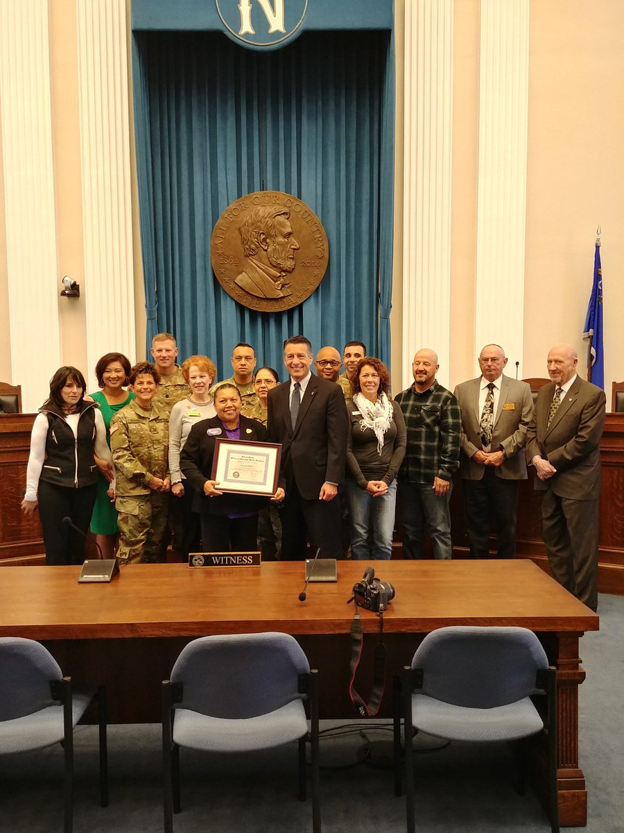 NVNationalGuard's tweet photo. Carmen Rank, the state Transition Assistance Advisor is the Veteran of the Month as awarded by @GovSandoval at the state capital today. #BattleBornGuard https://t.co/9syI6mRx0W